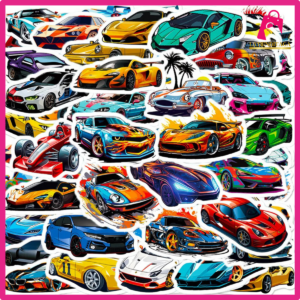 50 Pcs Racing Car Cartoon Stickers – Kids Travel, Luggage & Scrapbook Decals